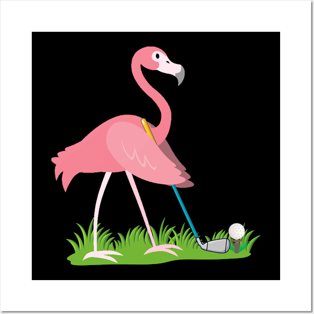 Flamingo Play Golf Pink Flamingo Lover Gift Wall Art by finchandrewf